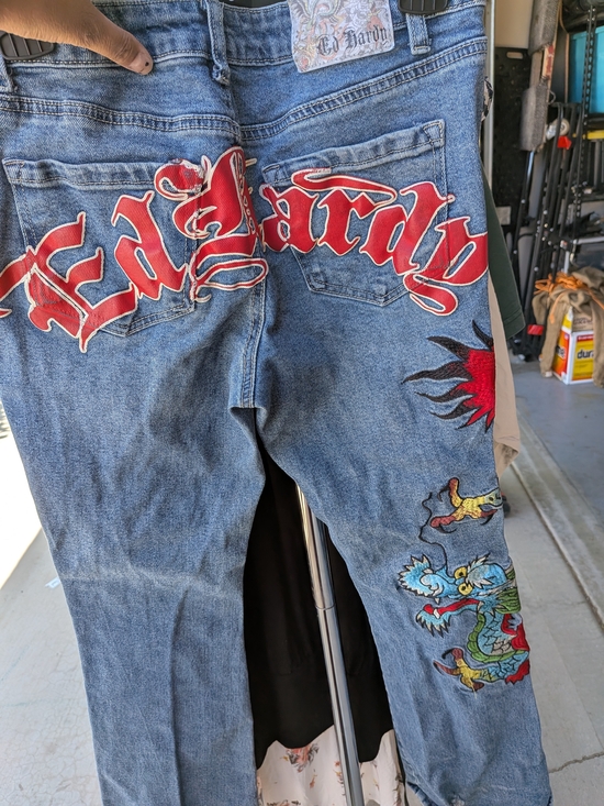 Ed Hardy Denim - Ed Hardy Embroidered Dragon Denim Jeans - Blue & Red